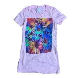 Pink flower print long tee size small